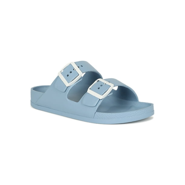 double buckle footbed sliders