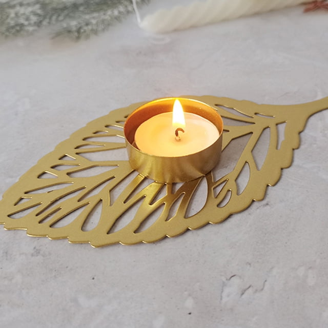 Fesfesfes Gold Leaf Candle Holders Iron Hollow Out Design Exquisite Sturdy for Home Dining Table Holiday Decor(Without Candles)