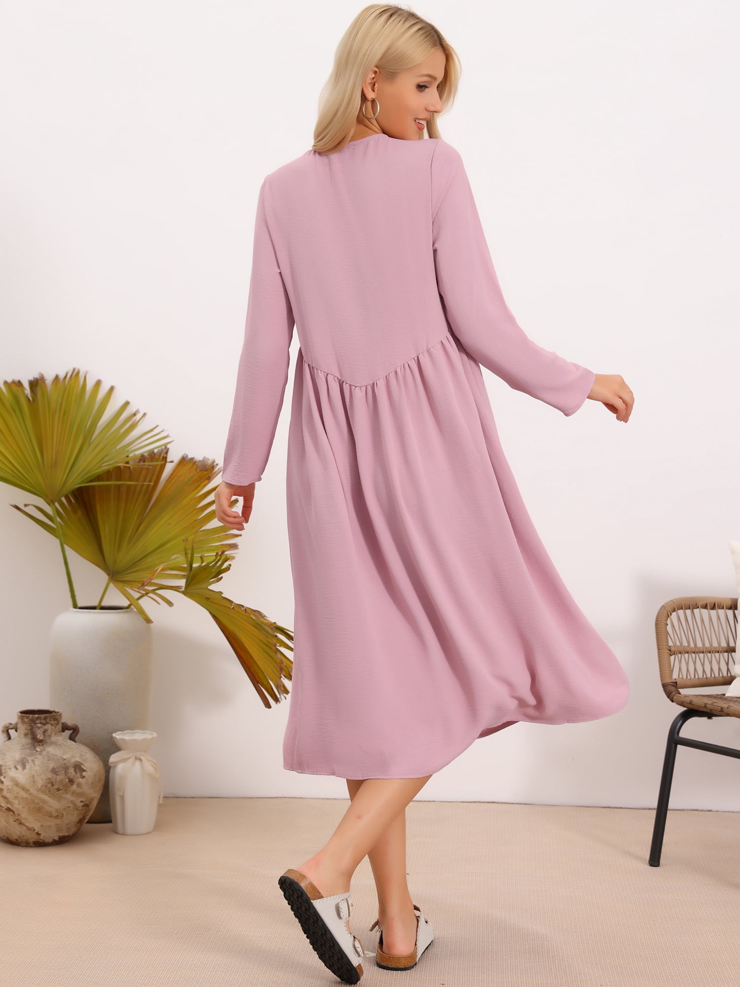 DARING DIVA Women's Maternity Nursing Dress Long Sleeve Midi Round Neck Pleated 2XL Pink