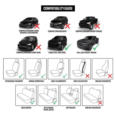 GENUINE DICKIES 3 PIECE ARLINGTON CLOTH TRUCK SEAT COVERS BLACK, 806442NWDI