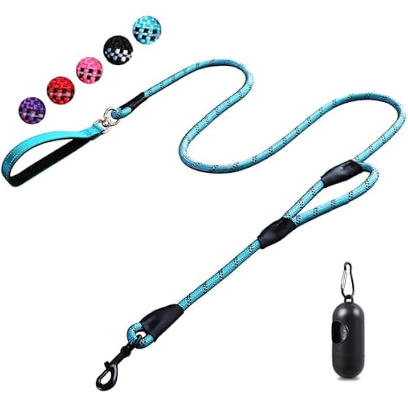 Eryueer Dog Leash, 6 Foot Dog Leash, 2 Extra Padded Handles, Lockable Metal Carabiner Clip, Reflective No Pull Heavy Duty Rope Lead, Walking, Training, Running, Medium to Large Breeds(Blue)