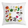 thumbnail image 1 of Vegetable Throw Pillow Cushion Cover, Pepper Mushrooms Tomatoes in Doodle Style Vegan Restaurant Theme Illustration, Decorative Square Accent Pillow Case, 18 X 18 Inches, Multicolor, by Ambesonne, 1 of 2