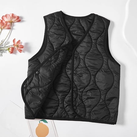dazeni Teen 4-15 T Puffer Vest for Boys Girls Fleece Lined Button up Vest Puffy Sleeveless Jacket Coat Wainter Warm Waistcoat Black 12-13Years