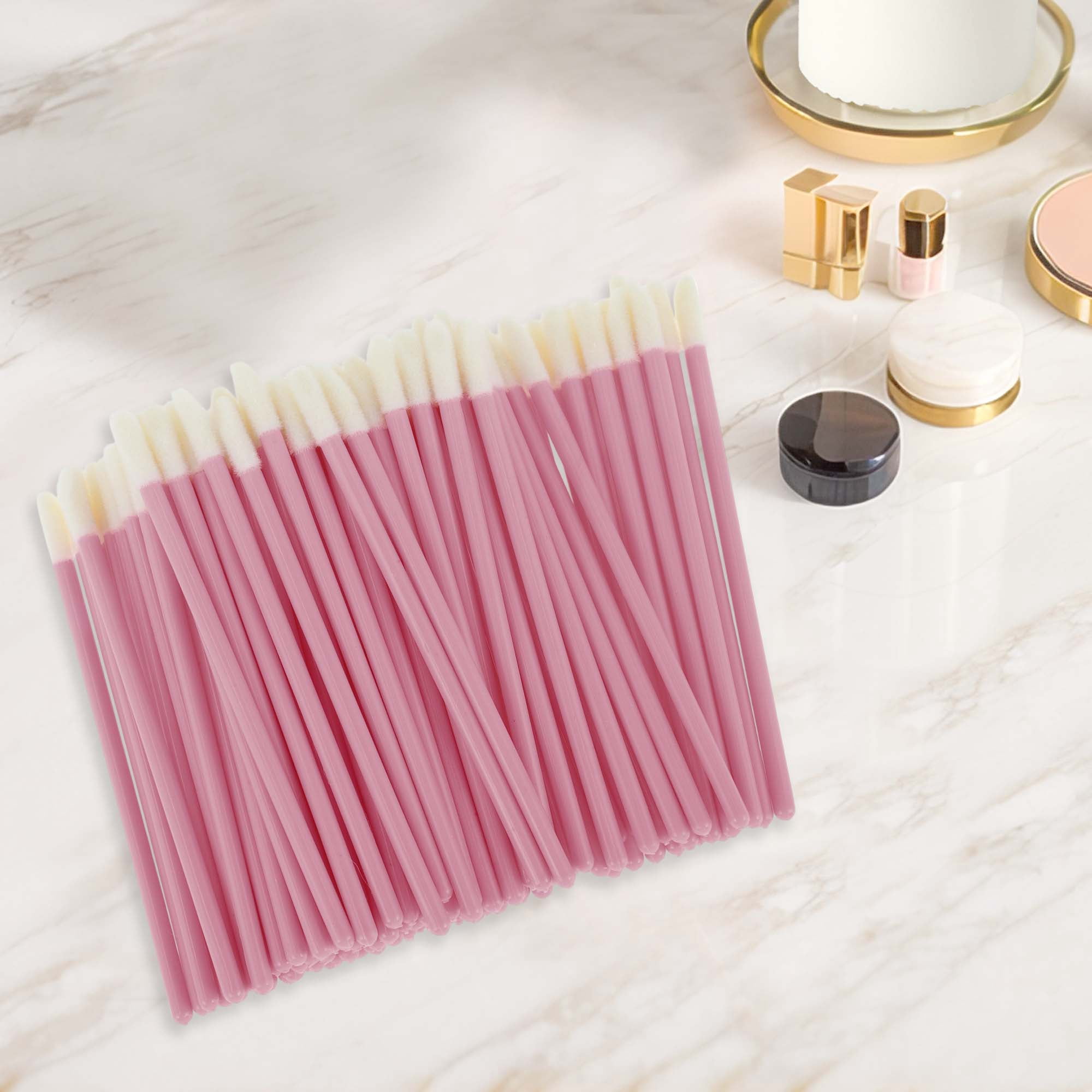 Unique Bargains 100 Pcs Disposable Barreled Solid Rod Lip Brush for Vacation Pink