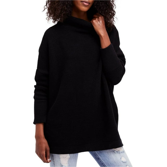 Free People Womens Ottoman Slouchy Tunic Sweater, Black, Small