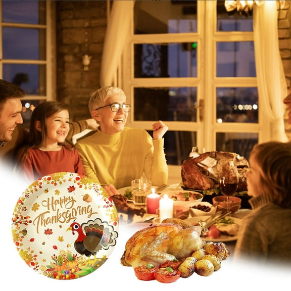 100Fens 10 Piece Thanksgiving Halloween 9 Inch Turkey Letters Fruit Pumpkin Disposable Paper Plates for Dinner Parties Convenient and Portable Use