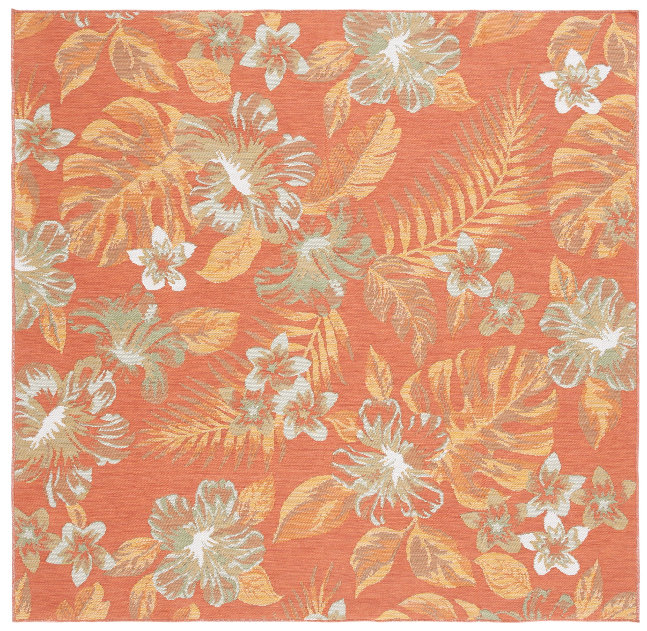 SAFAVIEH Sunrise Cole Floral Reversible Indoor/Outdoor Area Rug, Ivory/Rust Sage, 6'7" x 6'7" Square