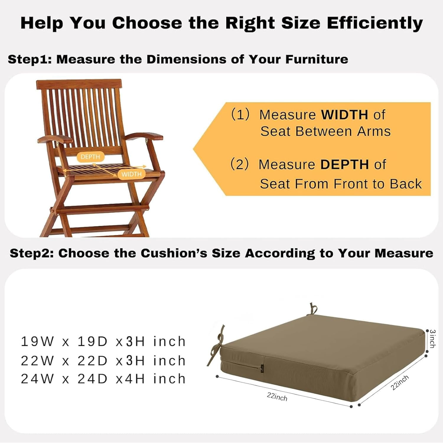 idee-home Outdoor Chair Cushions Set of 2, Outdoor Seat Cushions 22x22 Waterproof, Patio Chair Cushion Color Fastness with Ties Patio Furniture Garden Sofa Couch Pads
