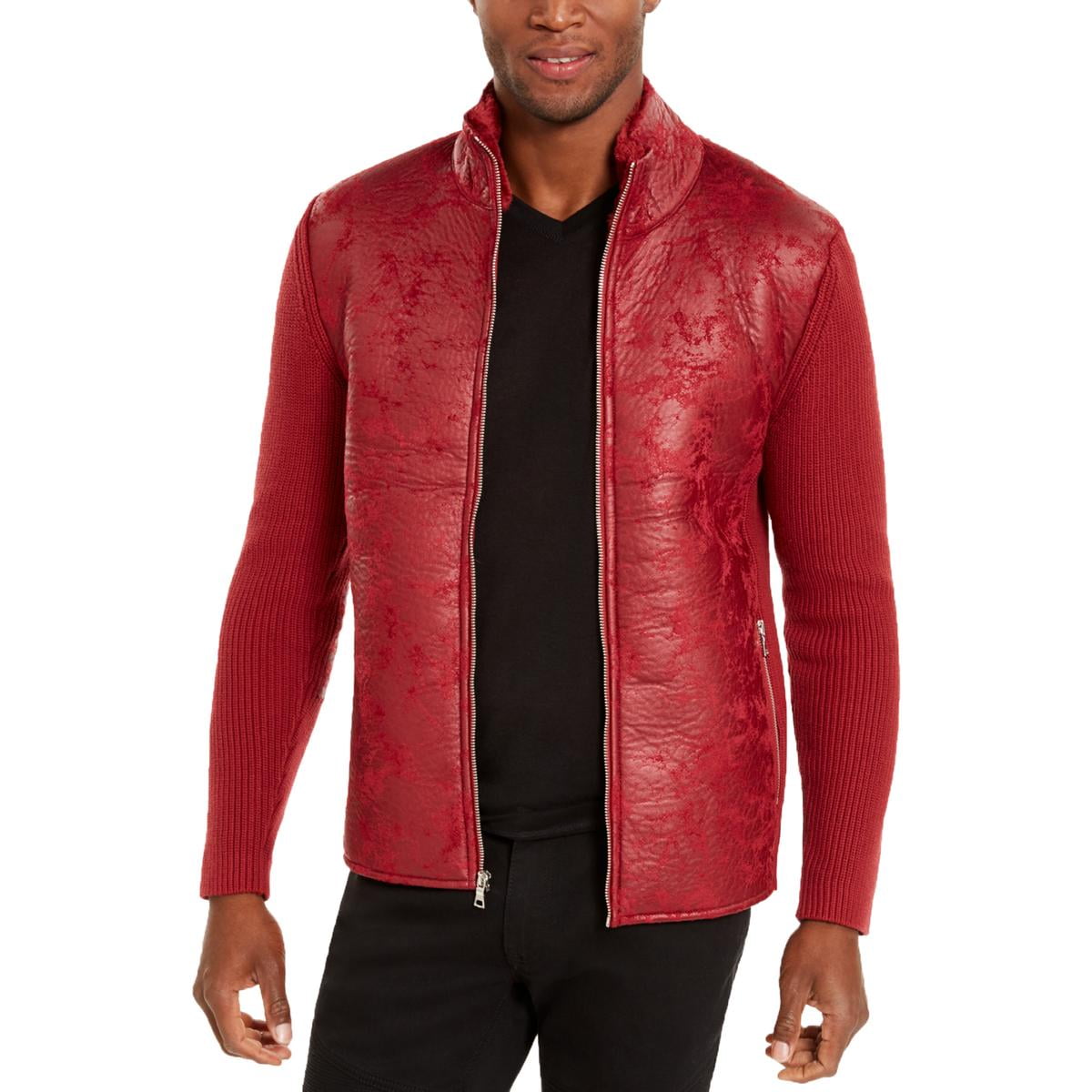 INC Mens Fall Faux Leather Varsity Jacket Red S Walmart
