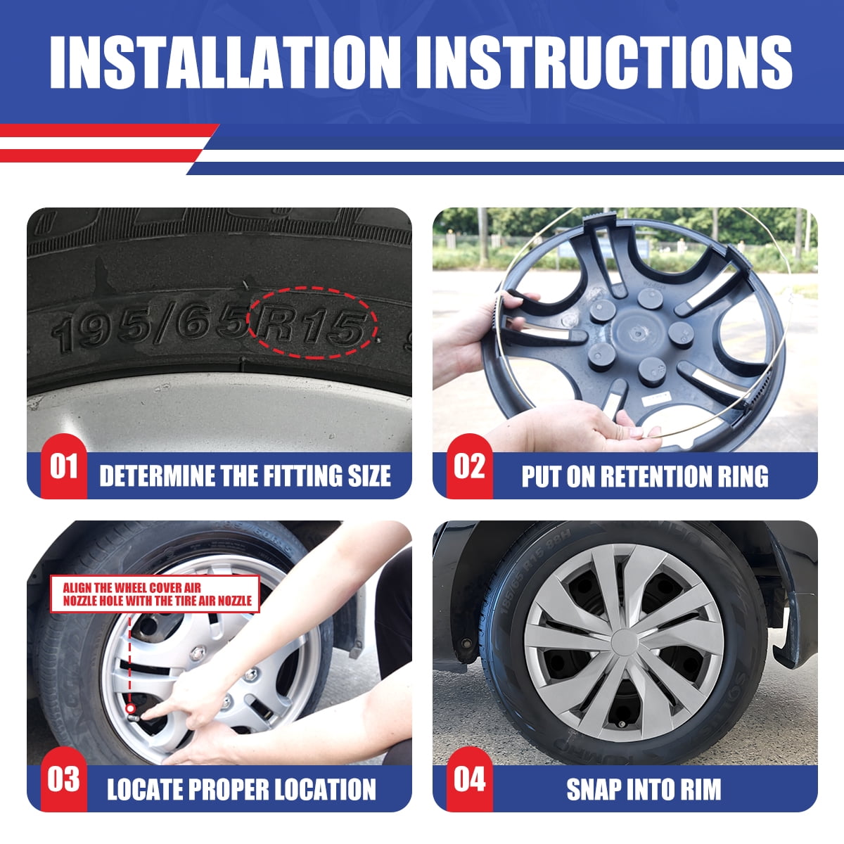 (Set of 4) 15 inch Steel Wheel Hubcaps for Nissan Versa 2007-2025,Versa Sedan 2007-2019,Versa Hatchback 2007-2012,Versa Note 2014-2019,Snap-on Installation,Lacquer