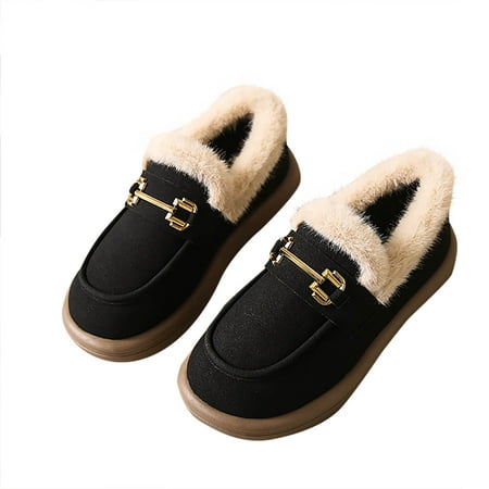 

Penkiiy Women s Winter Flat Boots Warm Durable Shoes Fur Lining Ankle Snow Boots Loafer Flats Platform Thick Plush Shoes 37 Black
