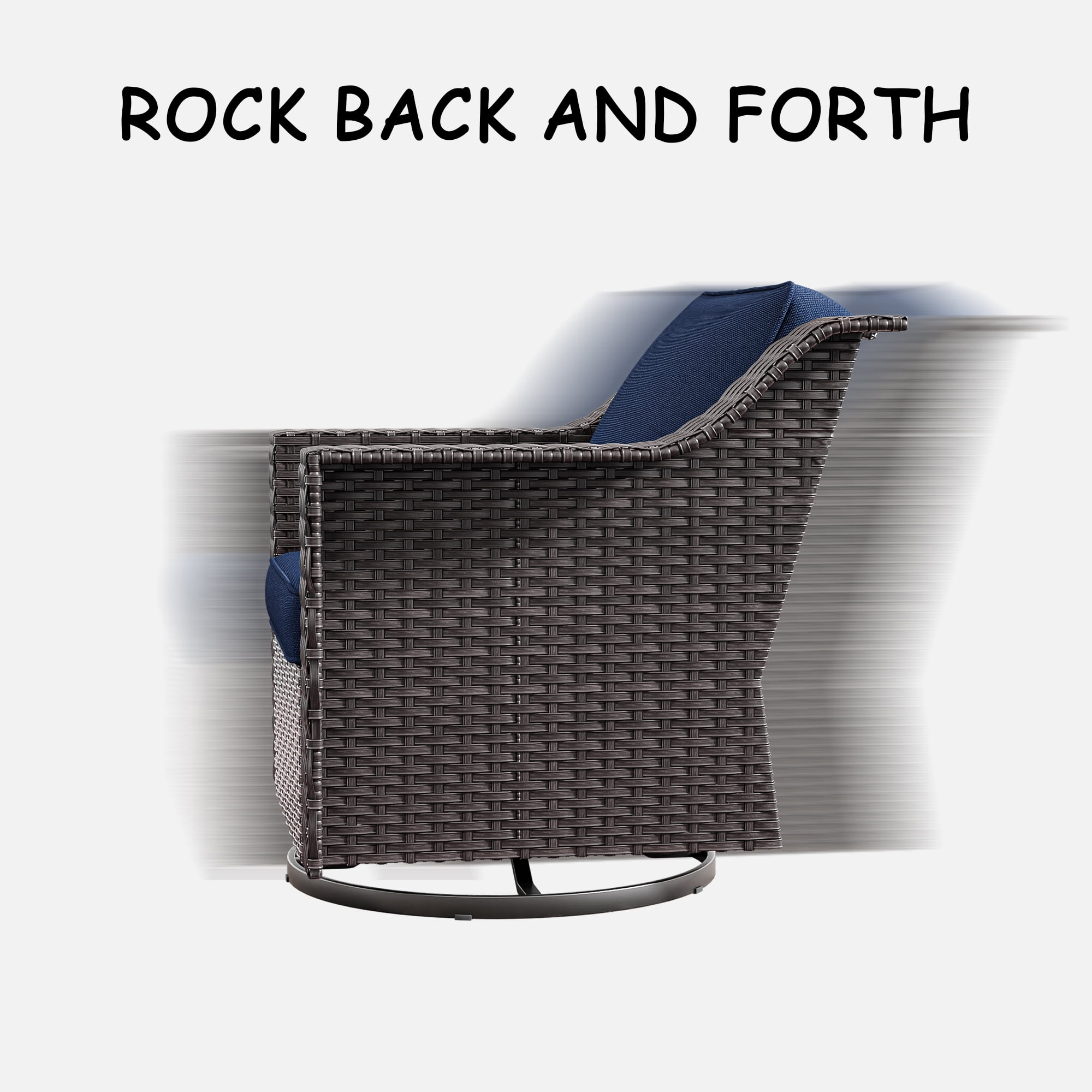 MeetLeisure Patio 2 Pieces Wicker Swivel Chairs Set, Outdoor PE Rattan Rocking Glider Armchairs with Water-Resistant Cushions & Washable Covers for Porch Balcony Sunroom, Dark Blue
