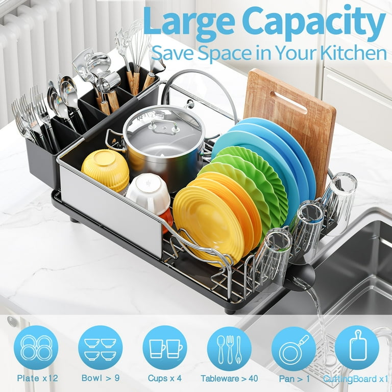 KK KINGRACK Extra Large Dish Drainer 304 Stainless Steel Drying Rack Kitchen Black Walmart