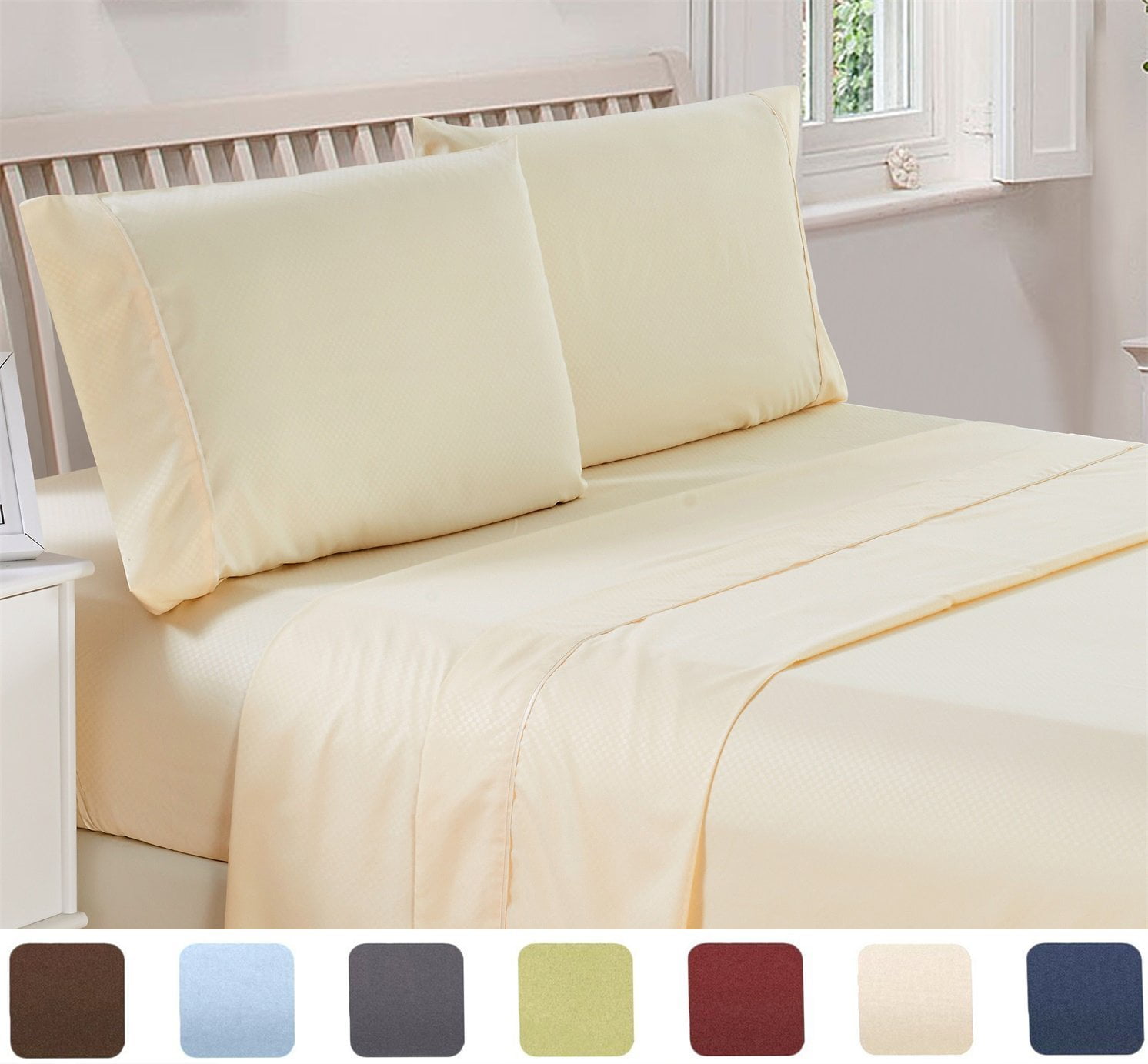 Lux Decor Collection Checkered Embossed Bed Sheet Set (Queen, Vanilla