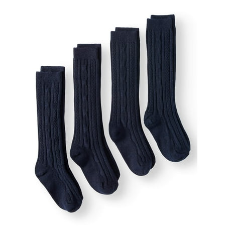Jefferies Socks Kids Socks, 4 Pack School Uniform Cable Knit Knee High Socks (Little Kids & Big Kids)