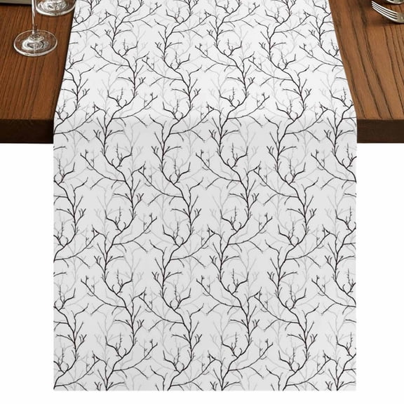 Table Runners 72 Inches Long Dress Scarves, Black White Branches Farmhouse Kitchen/Dining Table Runner, Coffee Tablerunners, Vintage Art Farmhouse 14x72 Inch