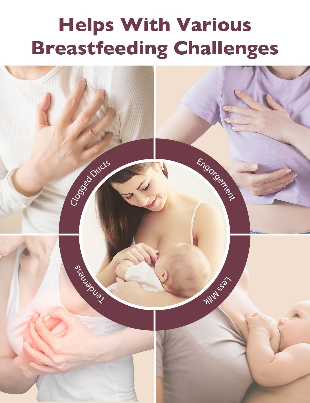 Momcozy Lactation Massager for Breastfeeding, Heat & Vibration, used with Various Breast Pump, Nursing Pumping Bra, Purple