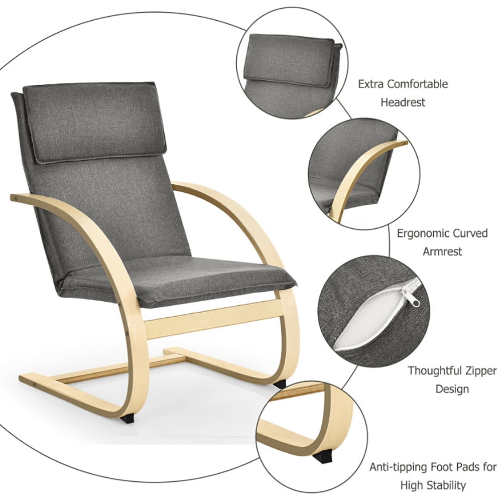 Finihen Bentwood Lounge Chair, Modern Fabric Upholstered Bentwood Lounge Chair, for Bedroom, Living Room, Gray Finihen Bentwood Lounge Chair, Modern Fabric Upholstered Bentwood Lounge Chair, for Bedroom, Living Room, Gray