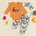 thumbnail image 2 of Mercatoo Toddler Baby Girls Halloween Clothes Set Alphabet Embroidered Long Sleeve Romper Cartoon Pants + Headband Girl Outfit, 2 of 9