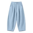 thumbnail image 7 of Tqcoqu Women's Cotton Linen Pleated Pants,Button High Waist Loose Cropped Balloon Casual Trousers With Pockets For Spring Summer,Light Blue Women's S-XXL, 7 of 7