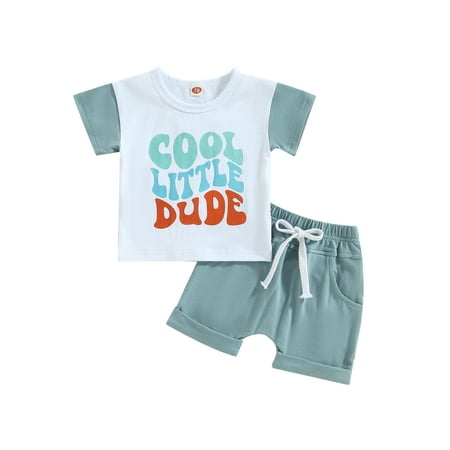 

Wassery Infant Baby Boys Shorts Clothes Contrast Color Short Sleeve Letters Print T-shirt with Elastic Waist Shorts Set 2Pcs Summer Casual Outfit 0-3T