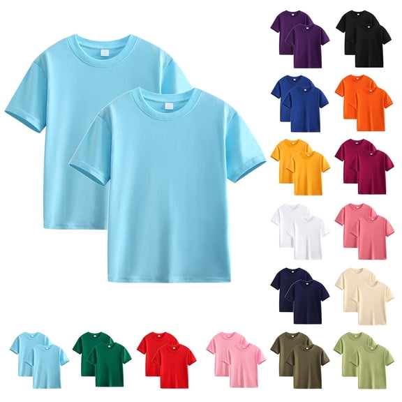 SROBPTY 2 Pack Kids Boys and Girls Short Sleeve Round Neck Solid Casual Tshirt Top Blue, 11-12 Years