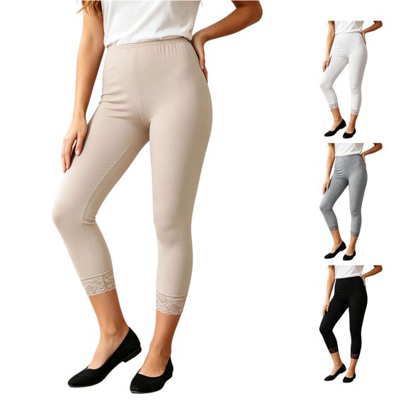 Comfortable Slim Fit Midi Leggings with Breathable Lace Detailing for – Soft Material for Everyday Wear Shorts plus Size Women S