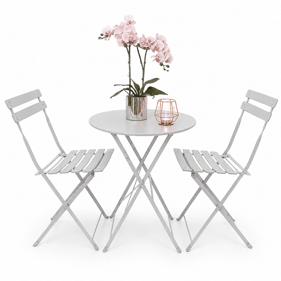 Set de Jardin Plegable 2 Sillas y Mesa Redonda de Acero para Exterior Juego de Bistro Gris para Balcon Terraza Patio