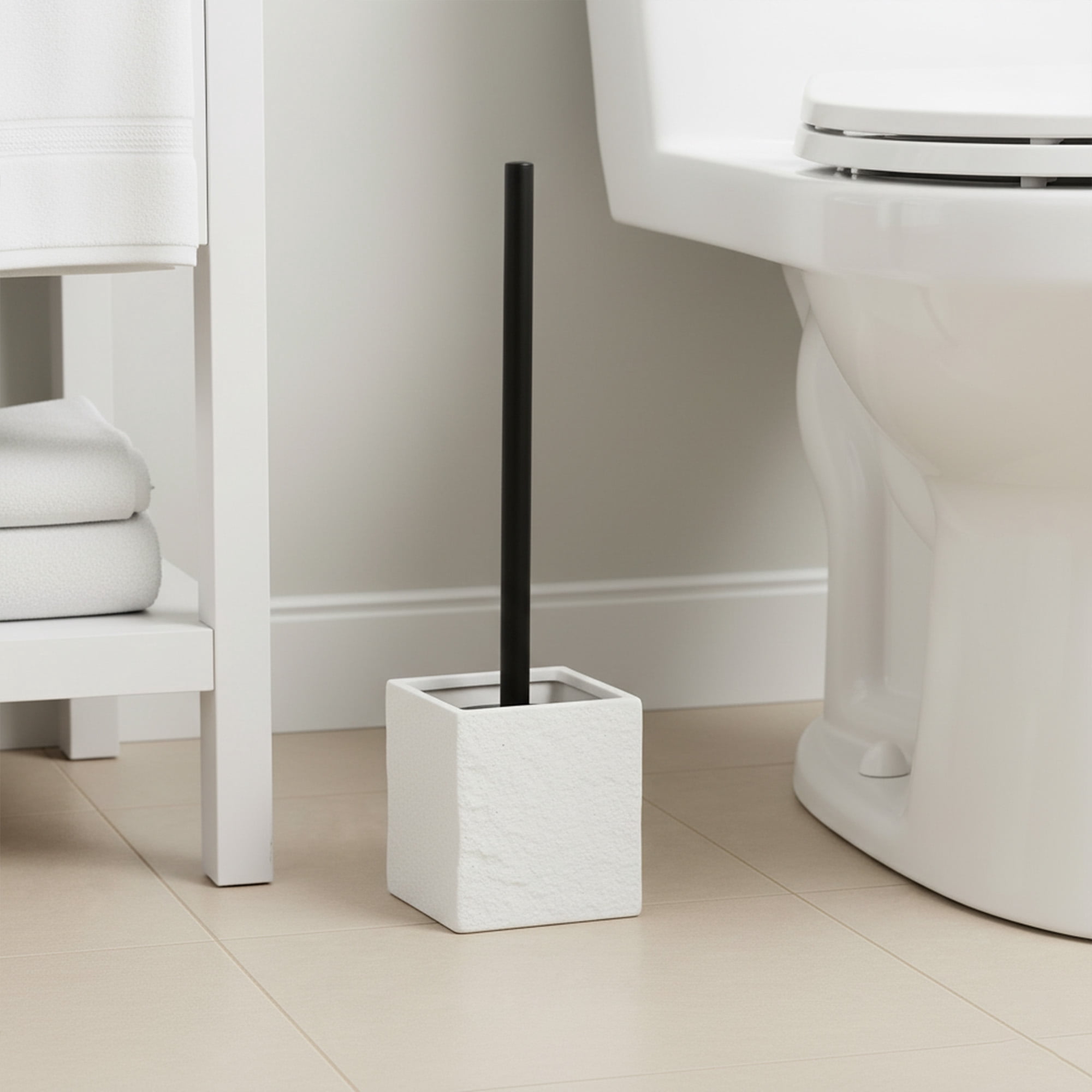 Evideco French Home Goods Stone White Toilet Brush & Holder Set with Toilet Brush, White
