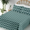 thumbnail image 3 of Ambesonne Contemporary Fitted & Flat Sheet with Shams 4 Pcs Set, Abstract Wave Ocean, Queen, Hunter Green and Cadet Blue, 3 of 5