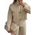 thumbnail image 3 of Womens Cropped Cardigan Sweaters Button Up Chunky Knit Long Sleeve Stand Collar Open Front Loose Jackets Apricot XL, 3 of 7