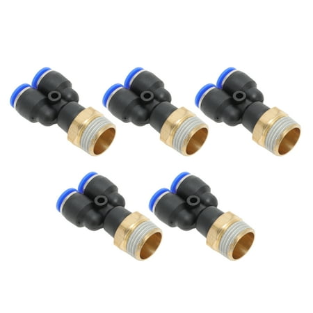 Unique Bargains Push to Connect Air Fittings 1/4 Y Type Air Line Quick Joint Plastic Metal 3/8 BSPT 5 Pcs Blue Black