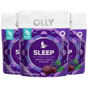 OLLY Sleep Gummy Supplement 3-Pack, 3mg Melatonin, L-Theanine, Chamomile, Blackberry Flavor, 10 Ct Ea