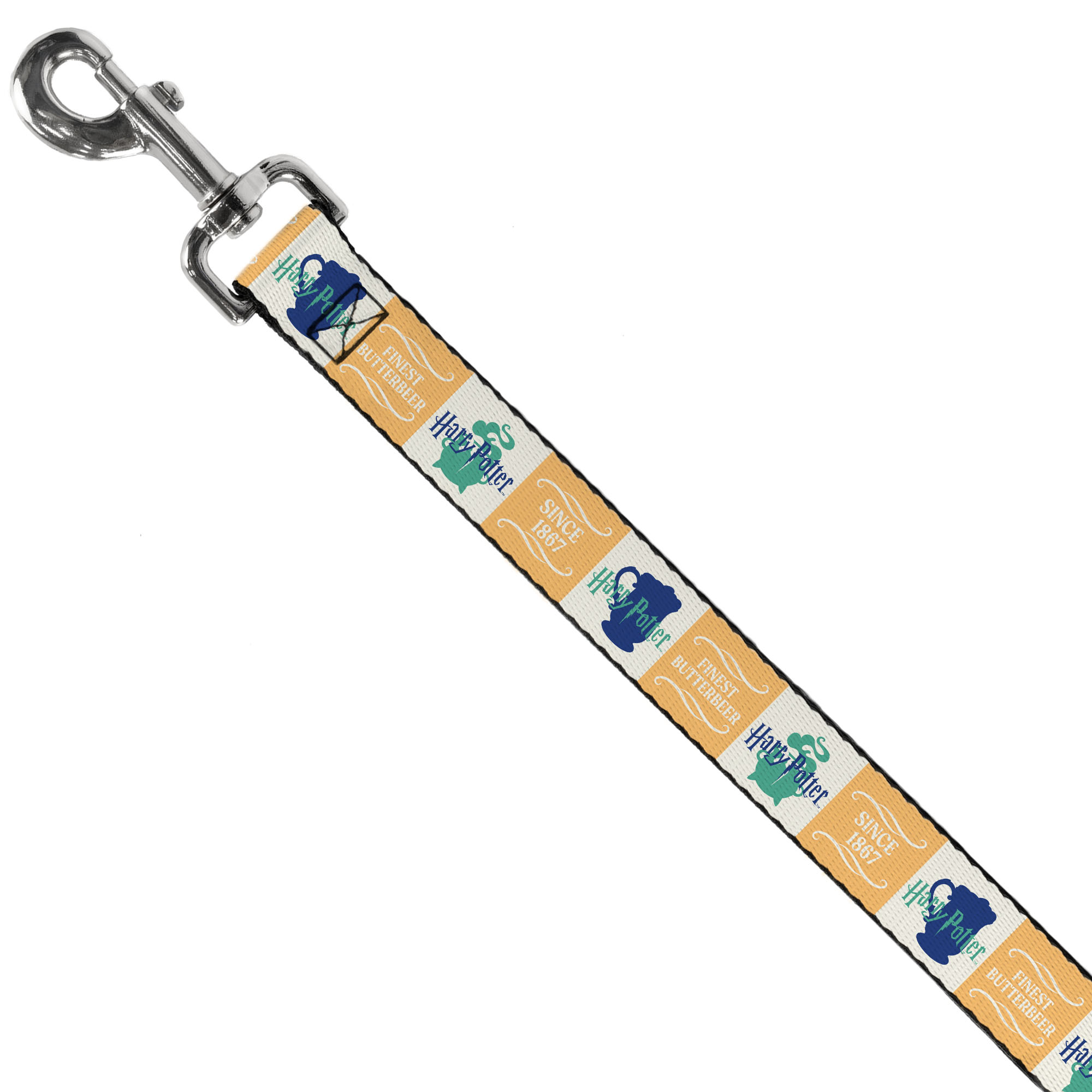 The Wizarding World of Harry Potter Pet Leash, Dog Leash, Harry Potter Finest Butterbeer Since 1867 Icons White Blues, 6 Feet Long 1.0 Inch Wide
