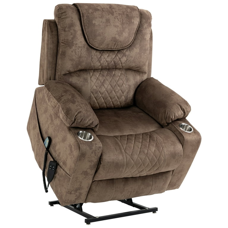 BTMWAY Oversize Lift Recliner Electric Power Lift Chair with Heated and Massage Function Fabric Lift Recliner with Remotes Cup Holders Wide Seat