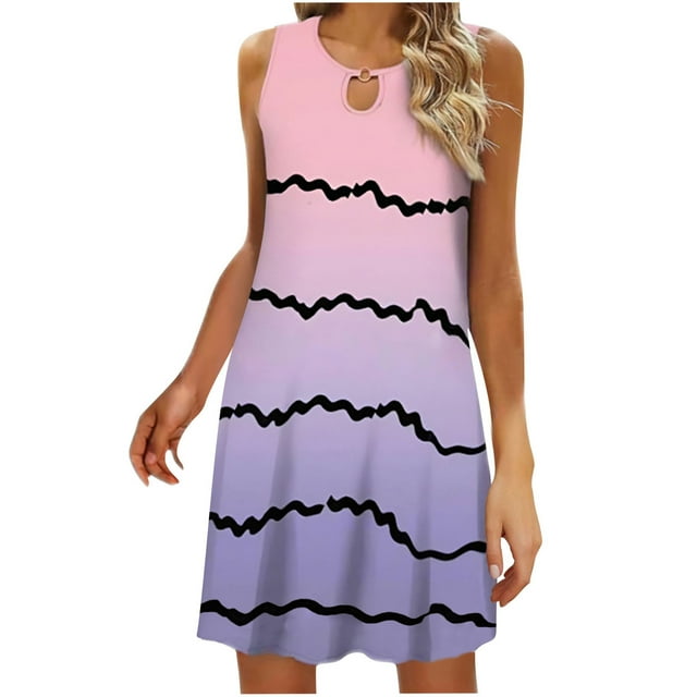Vestido sin Mangas para las Mujeres, Casual Cuello Redondo Impreso Midi, Cómodo Vestido de Moda de Poliéster para Mujeres