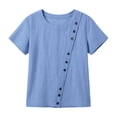 thumbnail image 5 of Avtoify Women Round Neck Linen Button Top Summer Top for Women Dressy Casual Short Sleeve Asymmetrical Blouse, 5 of 8