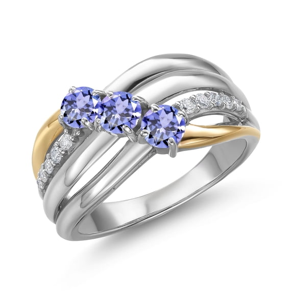 Gem Stone King 925 Silver and 10K Yellow Gold Blue Tanzanite and Lab Grown Diamond Engagement Ring for Women | 1.05 Cttw | Round 4MM | December Birthstone | Size 9