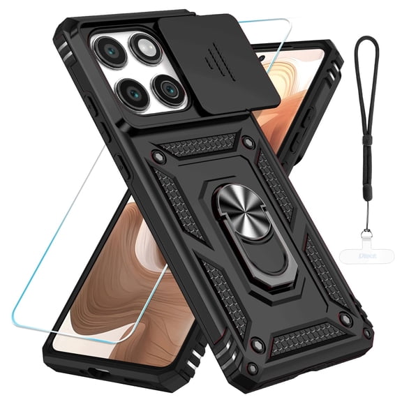 Heavy Duty Shockproof Phone Case compatible with Motorola Edge 2026, Camera Slide Cover, Magnetic Ring Holder Kickstand, Screen Protector