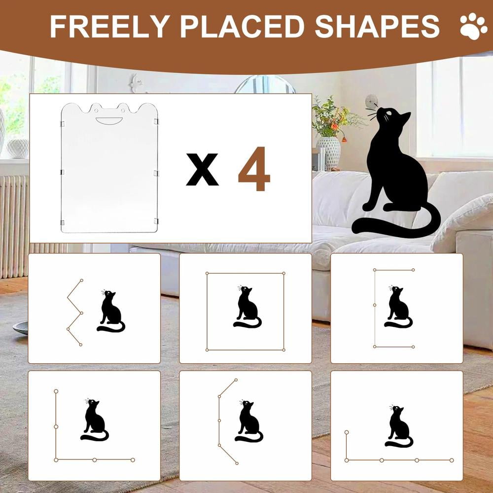 Extra-Wide Clear Acrylic Freestanding Dog Gates for The House – Folding 4-Panel Pet Gates for Doorways, Stairs, and Open Spaces, Transparent Indoor Barrier for Dogs, Puppies & Cats