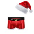 thumbnail image 1 of CHICTRY Ensemble de Noël pour Hommes Tenues de Père Noël 2 Pcs Boxeurs Rouges Shorts de Vacances avec Chapeau F Rouge TTG, 1 of 8