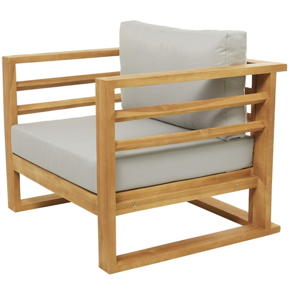 DecMode Low Profile Teak Wood Outdoor Chair with Cushions - Brown