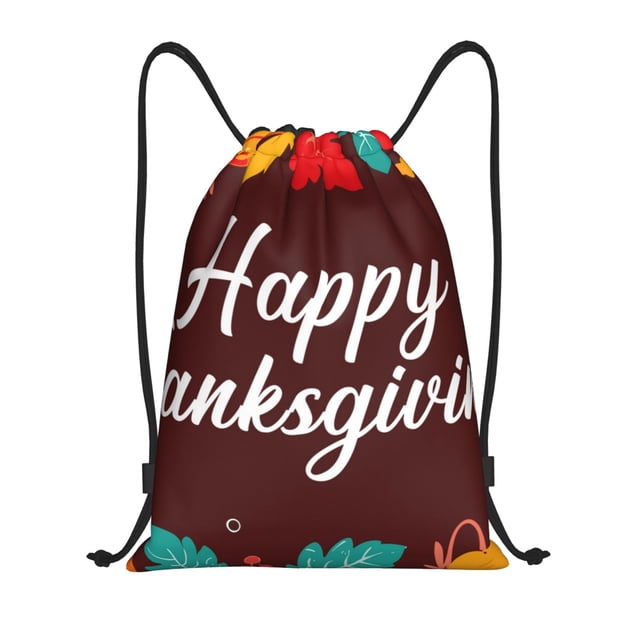 Xecao Happy Thanksgiving Pattern Sports Drawstring Backpack - String Swim Gym Bag with Wet Proof Pocket for Women&Men-Small