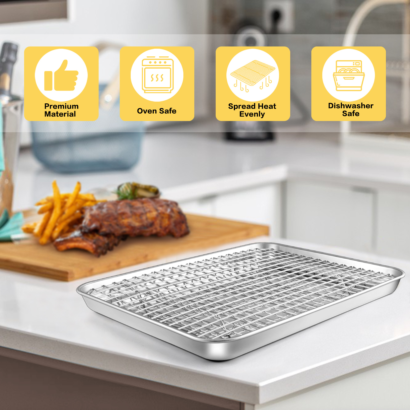 Vesteel Stainless Steel Baking Pan & Rack Set, 2-Piece photo 5
