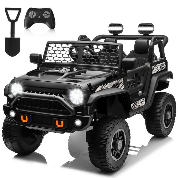 24V 4WD Ride on Toys with Remote Control, 2 Seater Kids Electric Car 7AH Battery Powered Truck Vehicle Powered 4-Wheeler Toy w/ Spring Suspension, Bluetooth Music, Gift for Boys Girls Black