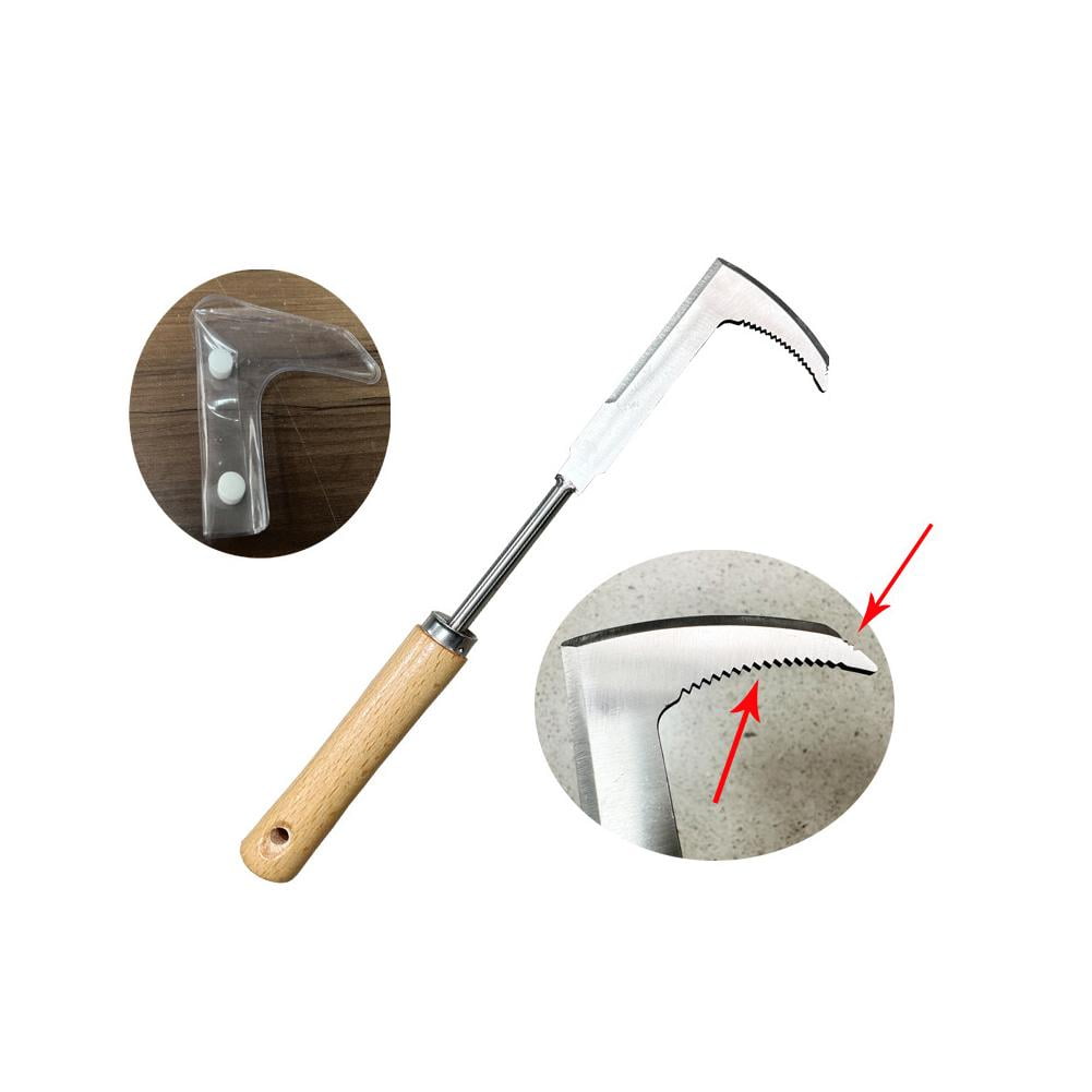 Désherbeur Manuel Acier Inox Avec Manche Bois - Crochet En V Pour Arracher Racines Facilement