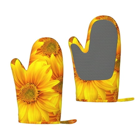 

Hirioo 3D Sunflowers for Silicone Oven Mitts for BBQ Baking Cooking Set of 2 Heat Resistant 260℃ Non-Slip Kitchen Essentials