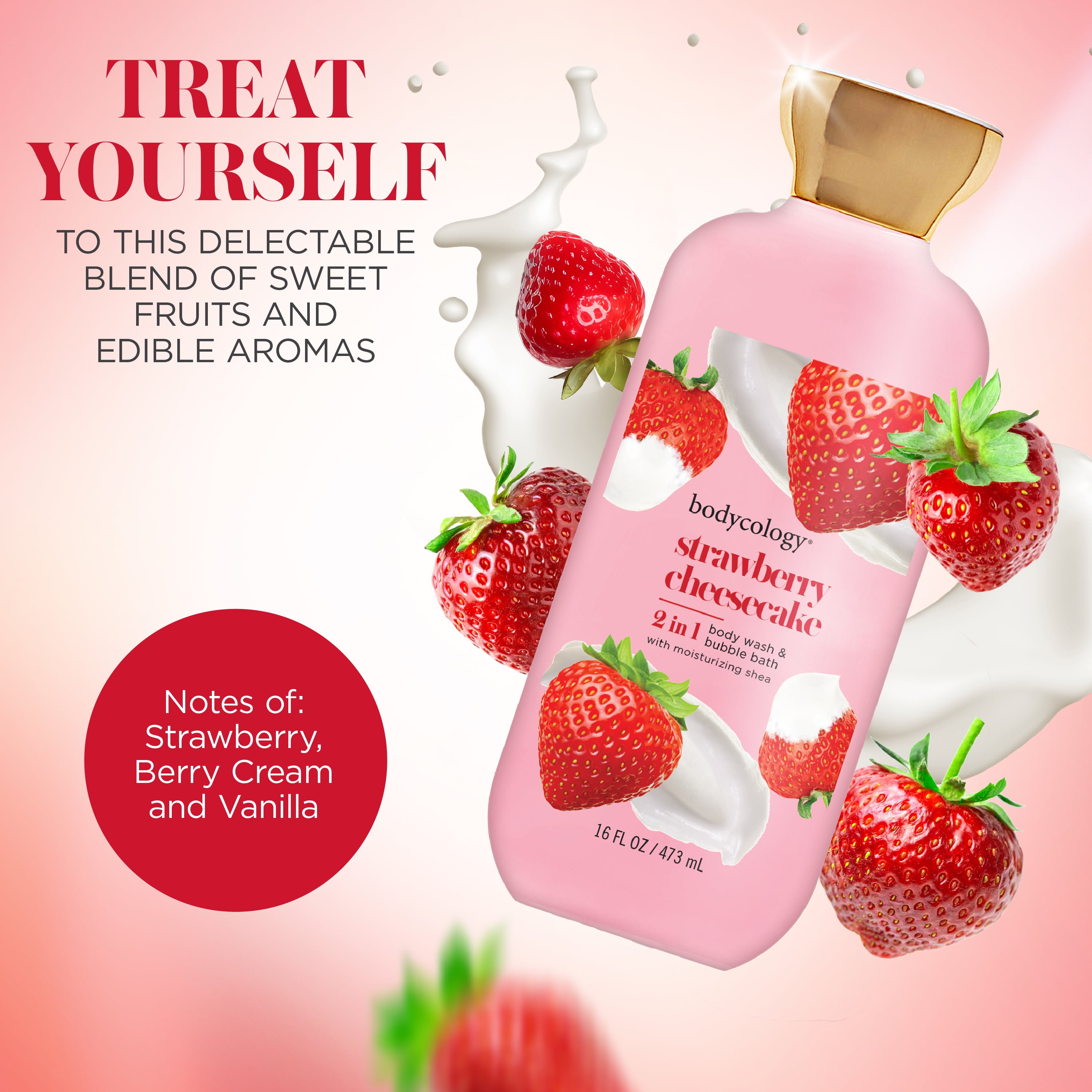 Bodycology Strawberry Cheesecake 2-in-1 Body Wash & Bubble Bath, 16 fl oz