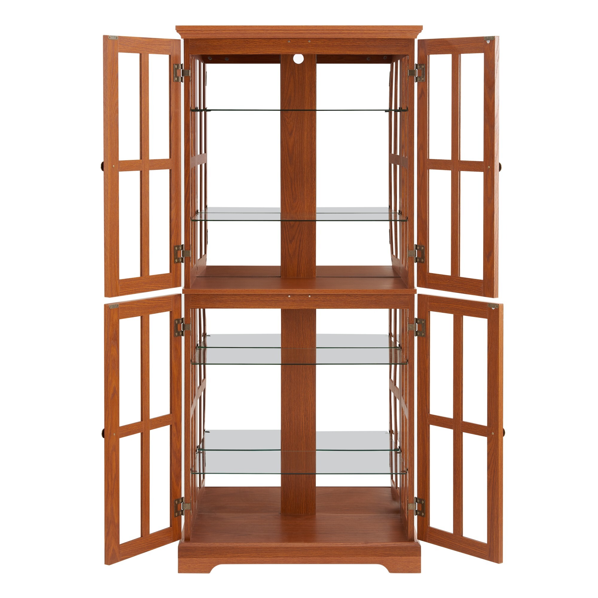 AENKYO Antique Glass Display Case with E26 Bulb & Adjustable Shelves - Elegant Curio Cabinet for Living Room, Dark Oak