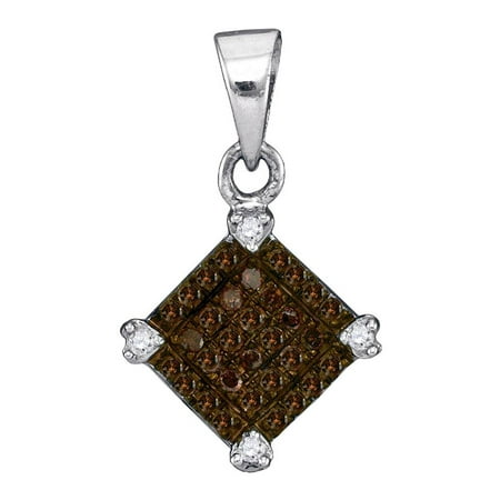 Chocolate Brown 10K White Gold Gorgeous Diamond Shaped Necklace Pendant 1/6 Ctw